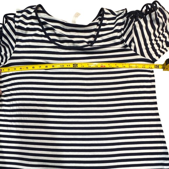 Per Seption Women Navy White Striped Top 2X Openwork‎ Sleeves Nautical Tee NEW - Picture 11 of 13